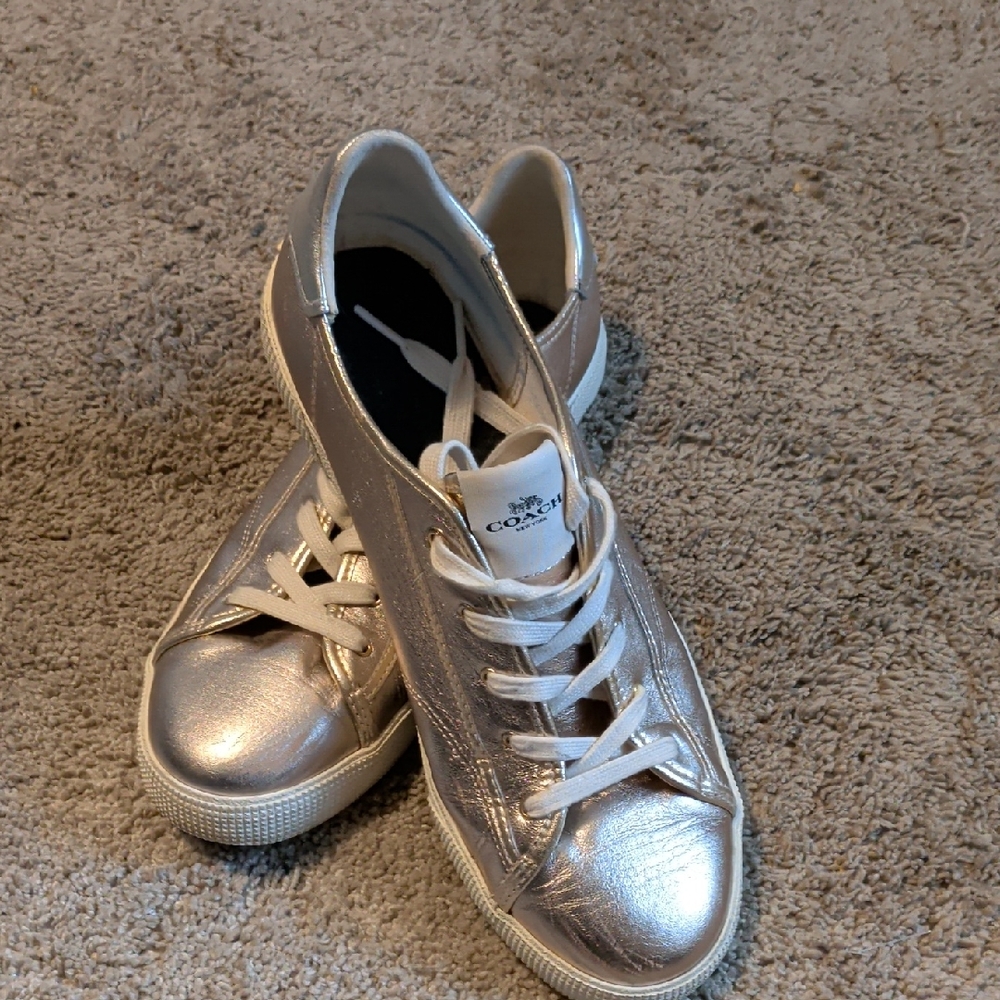 Coach Womens Shimmering Silver Sneakers About A Size 11.5